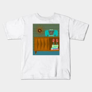 Radio console with mod wallpaper blue and green Kids T-Shirt